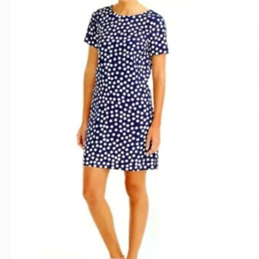 J Crew Navy Blue White Polka Dot Shift Dress